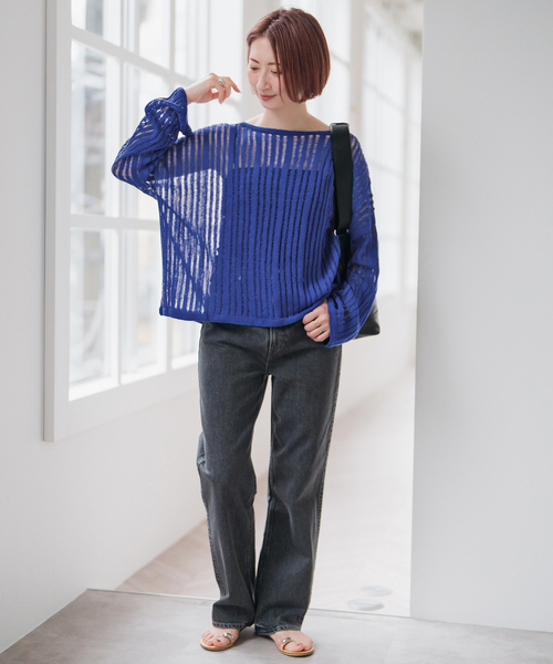 Spick & Span(スピックアンドスパン)の「手洗い可 / ギマコットン透かし編みルーズニット(ニット/セーター・レディース・ブラック/ブルー系その他・FREE)」の4枚目の写真