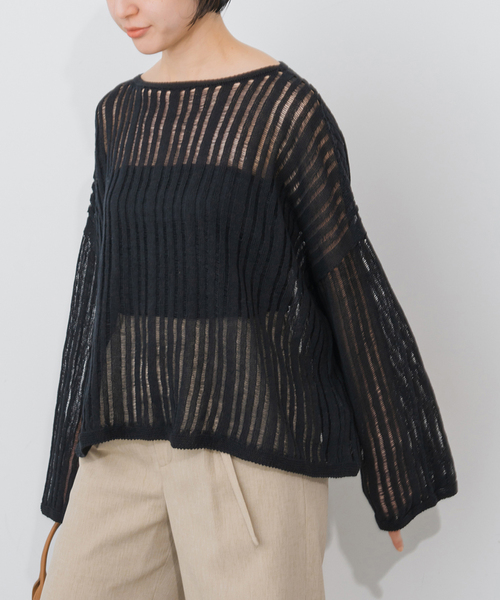 Spick & Span(スピックアンドスパン)の「手洗い可 / ギマコットン透かし編みルーズニット(ニット/セーター・レディース・ブラック/ブルー系その他・FREE)」の3枚目の写真