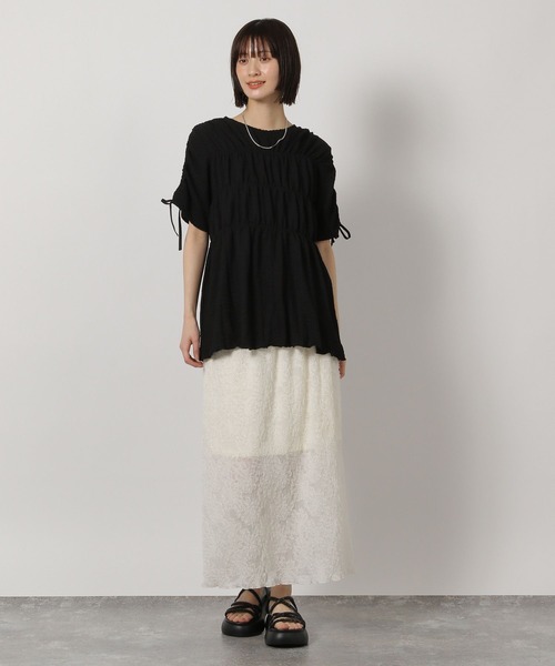 LAKOLE（ラコレ）の「カットジャガードシャーリングT / 327680（Tシャツ/カットソー・レディース・アイボリー/ブラック・FREE）」の3枚目の写真