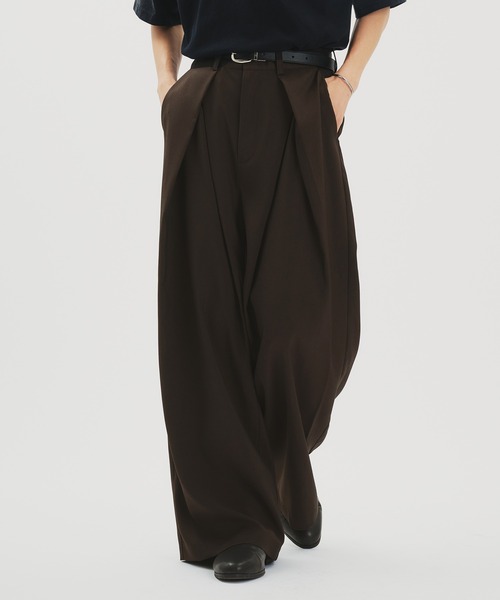 パンツ GGD Belted wide slacks CROSS TUCK WIDE SLACKS PANTS/クロスタックワイドスラックス