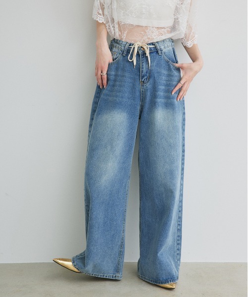 ad thie（アドティエ）の「ウエストリボン ワイドデニムパンツ（デニムパンツ・レディース・ブルー・MEDIUM/LARGE）」の19枚目の写真