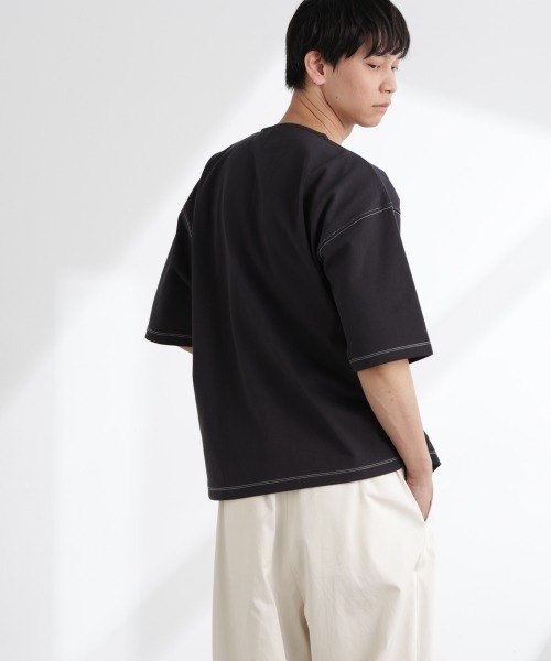 NANO universe（ナノユニバース）の「ヘビーオンスワイドヘンリーネックTシャツ 半袖（Tシャツ/カットソー・メンズ・ネイビー/ホワイト/ブラック・L/M）」の5枚目の写真