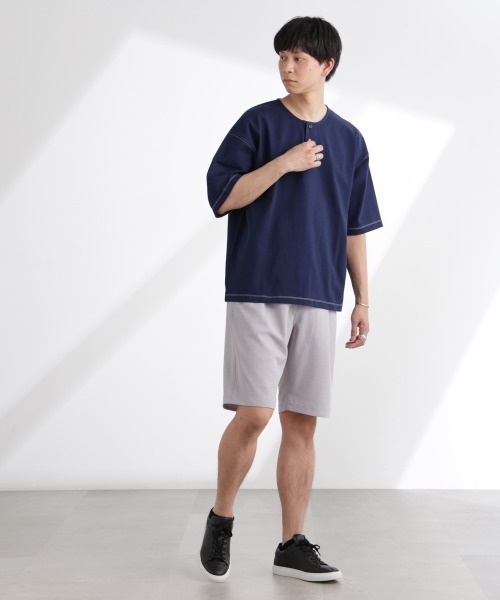NANO universe（ナノユニバース）の「ヘビーオンスワイドヘンリーネックTシャツ 半袖（Tシャツ/カットソー・メンズ・ネイビー/ホワイト/ブラック・L/M）」の13枚目の写真
