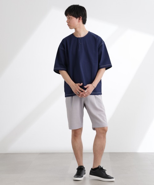 NANO universe（ナノユニバース）の「ヘビーオンスワイドヘンリーネックTシャツ 半袖（Tシャツ/カットソー・メンズ・ネイビー/ホワイト/ブラック・L/M）」の14枚目の写真