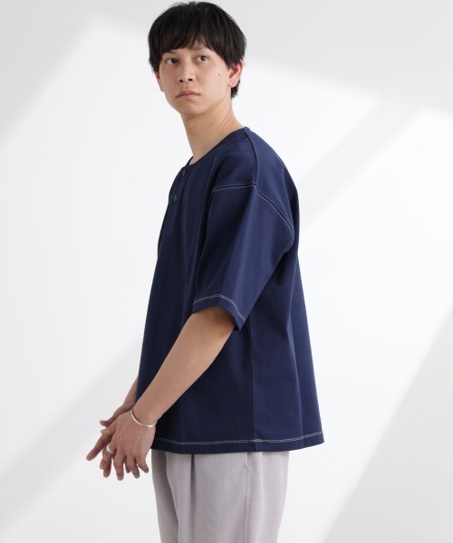 NANO universe（ナノユニバース）の「ヘビーオンスワイドヘンリーネックTシャツ 半袖（Tシャツ/カットソー・メンズ・ネイビー/ホワイト/ブラック・L/M）」の11枚目の写真