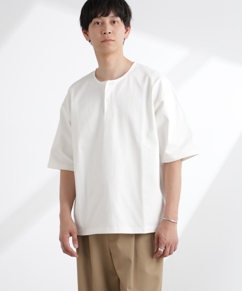 セール】ヘビーオンスワイドヘンリーネックTシャツ 半袖（T