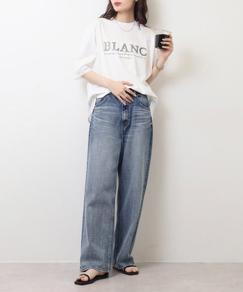 EGLANTINE(エグランティーヌ)の「EGLANTINE ブラウスANC スパンコールロゴTシャツ メッシュ切り替えバックファスナー半袖カットソー(Tシャツ/カットソー・レディース・ブラック/オフホワイト/グレー/ブルー・40)」の9枚目の写真