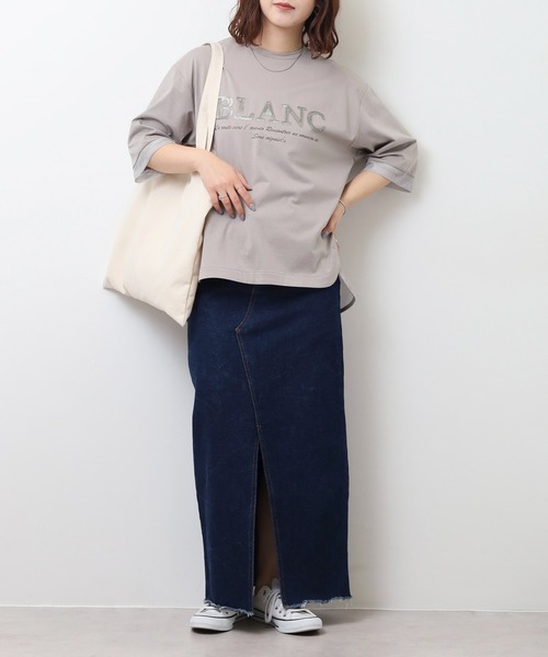 EGLANTINE(エグランティーヌ)の「EGLANTINE ブラウスANC スパンコールロゴTシャツ メッシュ切り替えバックファスナー半袖カットソー(Tシャツ/カットソー・レディース・ブラック/オフホワイト/グレー/ブルー・40)」の21枚目の写真