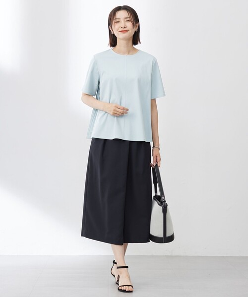 洗える】コットンスムース バック プリーツ カットソー（Tシャツ