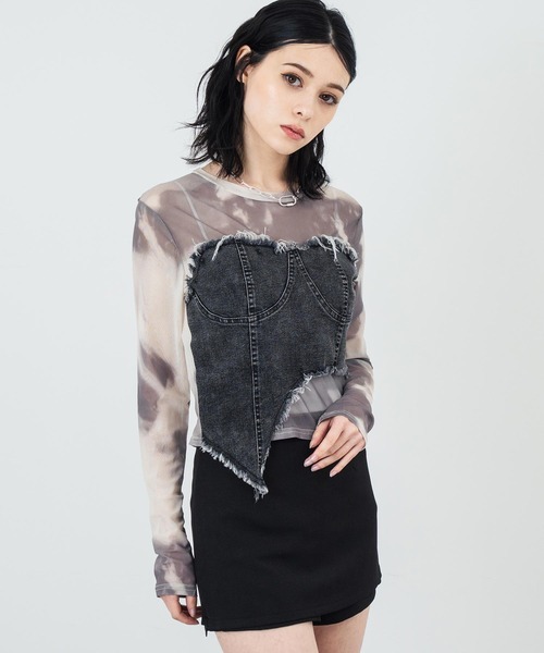 ANAP(アナップ)の「デニムビスチェ ドッキング シアートップス(Tシャツ/カットソー・レディース・カーキ/ブラック・FREE)」の19枚目の写真