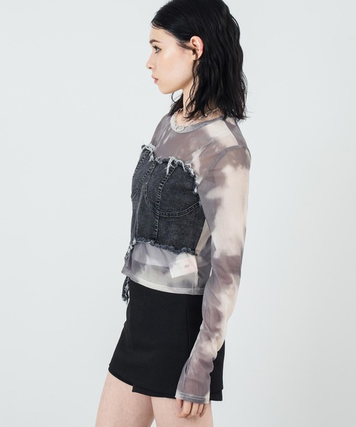ANAP(アナップ)の「デニムビスチェ ドッキング シアートップス(Tシャツ/カットソー・レディース・カーキ/ブラック・FREE)」の20枚目の写真
