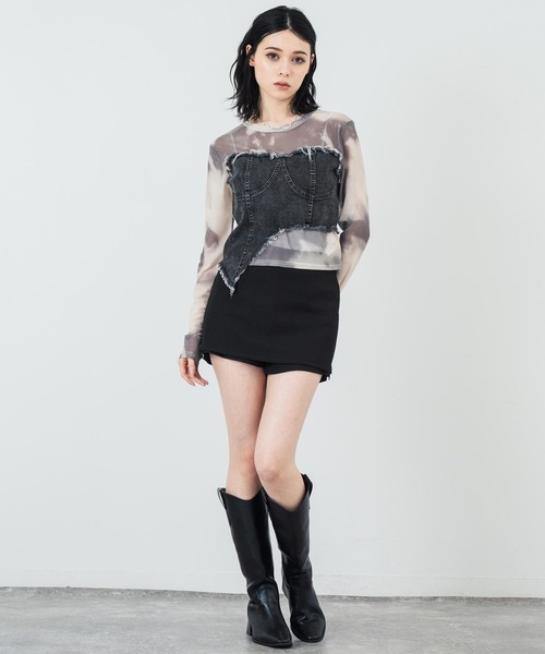 ANAP(アナップ)の「デニムビスチェ ドッキング シアートップス(Tシャツ/カットソー・レディース・カーキ/ブラック・FREE)」の21枚目の写真