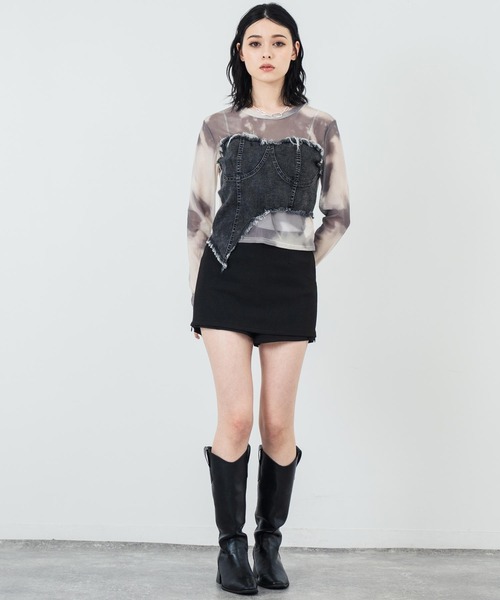 ANAP(アナップ)の「デニムビスチェ ドッキング シアートップス(Tシャツ/カットソー・レディース・カーキ/ブラック・FREE)」の22枚目の写真