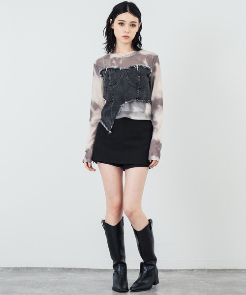 ANAP(アナップ)の「デニムビスチェ ドッキング シアートップス(Tシャツ/カットソー・レディース・カーキ/ブラック・FREE)」の12枚目の写真