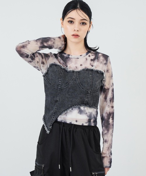 ANAP(アナップ)の「デニムビスチェ ドッキング シアートップス(Tシャツ/カットソー・レディース・カーキ/ブラック・FREE)」の13枚目の写真