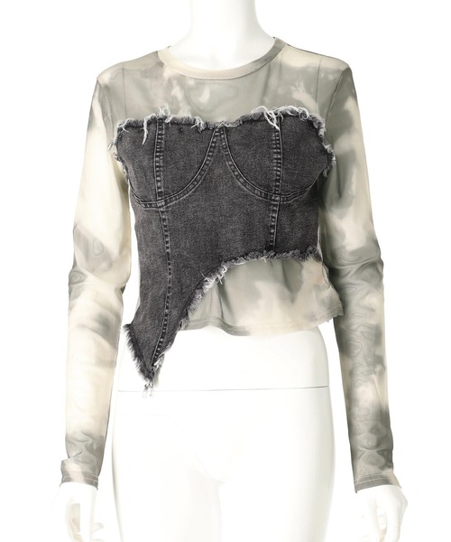 新品⭐︎異素材ドッキングトップス⭐︎定価２３１００円⭐︎デニム✖️ブラック☆送料込み セール】ビスチェドッキングペプラムトップス ドッキング ペプラム