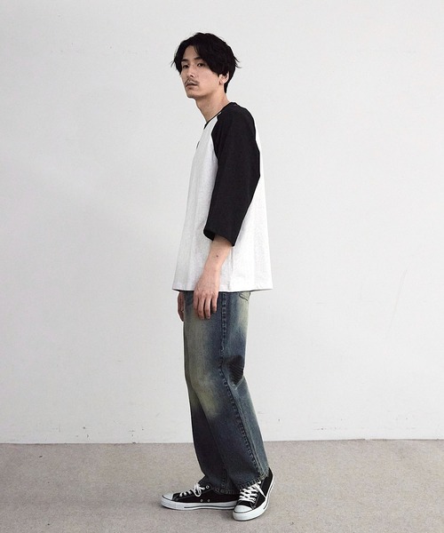 RATTLE TRAP(ラトルトラップ)の「古着風ウォッシュ加工ラグランTシャツ(Tシャツ/カットソー・メンズ・チャコールグレー/ホワイト/ネイビー・M/L)」の9枚目の写真