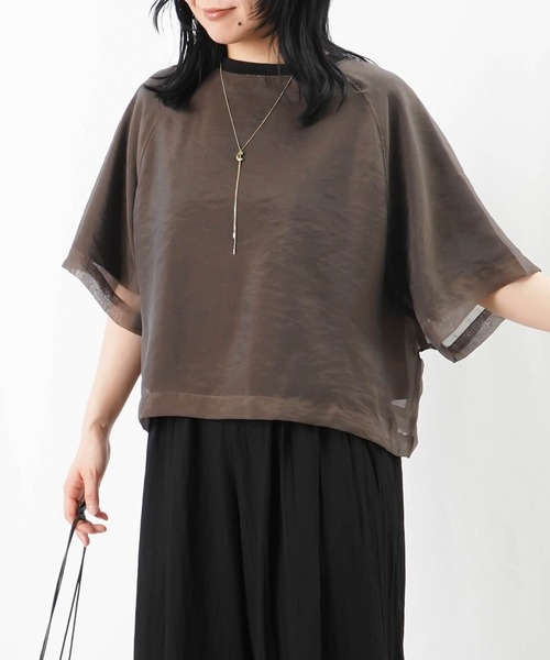 LUCA/LADY LUCK LUCA(ルカ/レディラックルカ)の「LC/LLL オーガンジーレイヤーT(Tシャツ/カットソー・レディース・チャコールグレー/オフホワイト・FREE)」の2枚目の写真