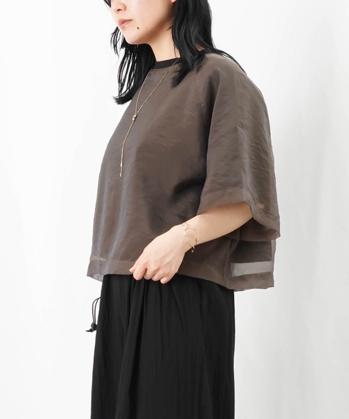 LUCA/LADY LUCK LUCA(ルカ/レディラックルカ)の「LC/LLL オーガンジーレイヤーT(Tシャツ/カットソー・レディース・チャコールグレー/オフホワイト・FREE)」の3枚目の写真