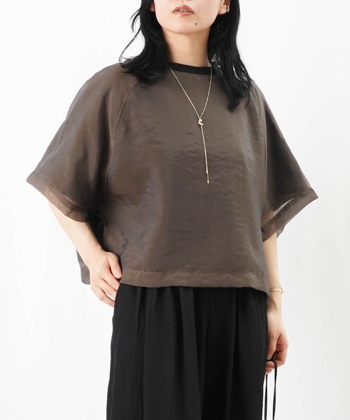LUCA/LADY LUCK LUCA(ルカ/レディラックルカ)の「LC/LLL オーガンジーレイヤーT(Tシャツ/カットソー・レディース・チャコールグレー/オフホワイト・FREE)」の4枚目の写真