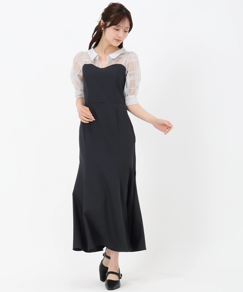 【新品タグ付き50,400円】ブラックムートン　チェック柄ワンピース セール】2025春夏新作 シアーチェックシャツ ドッキングベア