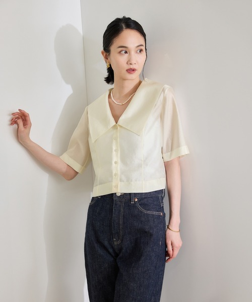 ROPE'（ロペ）の「【洗える】シャイニーシアーブラウス/セットアップ対応（シャツ/ブラウス・レディース・ブラック/オフホワイト・FREE）」の13枚目の写真