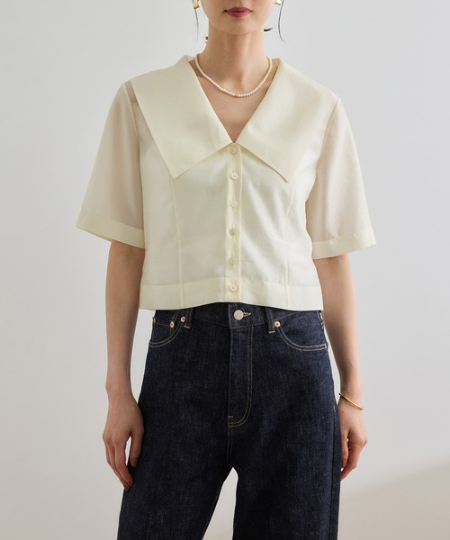 ROPE'（ロペ）の「【洗える】シャイニーシアーブラウス/セットアップ対応（シャツ/ブラウス・レディース・ブラック/オフホワイト・FREE）」の19枚目の写真