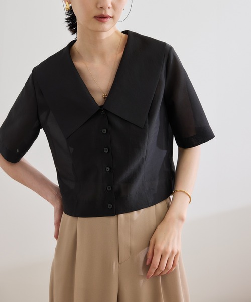 美品⭐︎ 【洗える】シャイニーシアーブラウス　綺麗め 洗える】シャイニーシアーブラウス/セットアップ対応（シャツ