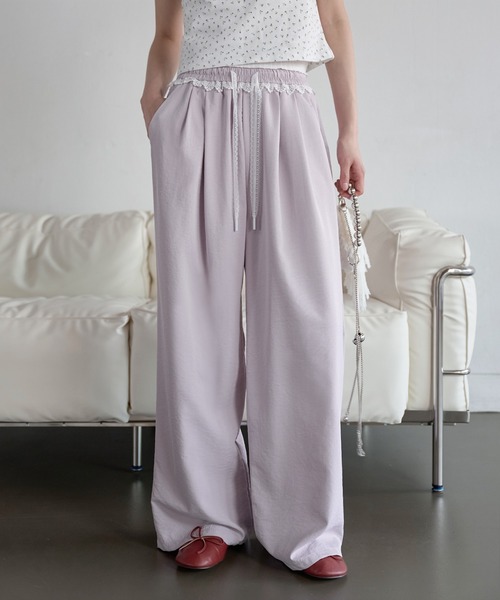 UNE MANSION(ユヌマンション)の「フロントピンタックラブリーレースストリングストレートスラックスパンツ(その他パンツ・レディース・ピンク/アイボリー/ブラック/スカイブルー・FREE)」の4枚目の写真