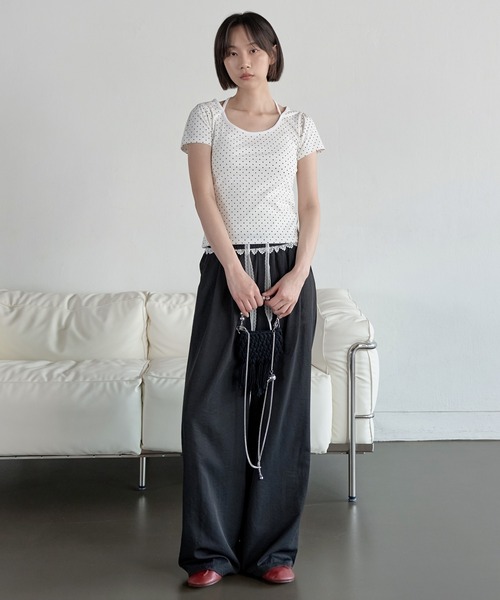 UNE MANSION(ユヌマンション)の「フロントピンタックラブリーレースストリングストレートスラックスパンツ(その他パンツ・レディース・ピンク/アイボリー/ブラック/スカイブルー・FREE)」の10枚目の写真