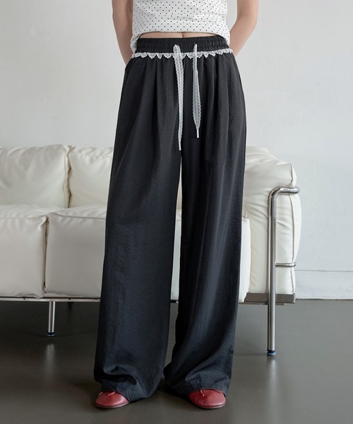 UNE MANSION(ユヌマンション)の「フロントピンタックラブリーレースストリングストレートスラックスパンツ(その他パンツ・レディース・ピンク/アイボリー/ブラック/スカイブルー・FREE)」の8枚目の写真