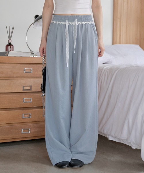 UNE MANSION(ユヌマンション)の「フロントピンタックラブリーレースストリングストレートスラックスパンツ(その他パンツ・レディース・ピンク/アイボリー/ブラック/スカイブルー・FREE)」の11枚目の写真