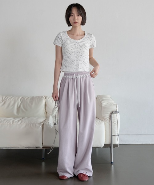 UNE MANSION(ユヌマンション)の「フロントピンタックラブリーレースストリングストレートスラックスパンツ(その他パンツ・レディース・ピンク/アイボリー/ブラック/スカイブルー・FREE)」の15枚目の写真