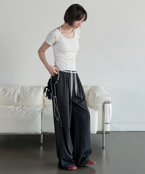 UNE MANSION(ユヌマンション)の「フロントピンタックラブリーレースストリングストレートスラックスパンツ(その他パンツ・レディース・ピンク/アイボリー/ブラック/スカイブルー・FREE)」の20枚目の写真