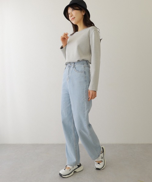 Lace Ladies（レースレディース）の「ウォッシュ加工 レースアップ ハイウエスト ストレート デニムパンツ（デニムパンツ・レディース・ブルー・XL/L/M/S）」の9枚目の写真