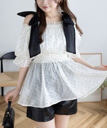 clear | 無地&柄肩リボンペプラムブラウス[バレエコア ガーリー レイヤード]≪2025SS新作≫(シャツ/ブラウス)