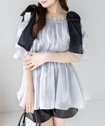 clear | 無地&柄肩リボンペプラムブラウス[バレエコア ガーリー レイヤード]≪2025SS新作≫(シャツ/ブラウス)