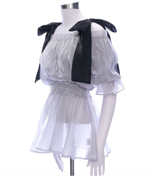 clear（クリア）の「無地&柄肩リボンペプラムブラウス[バレエコア ガーリー レイヤード]≪2025SS新作≫（シャツ/ブラウス・レディース・グレー/ピンク/ホワイト系その他・F）」の8枚目の写真