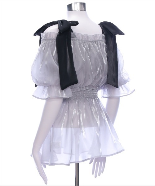 clear（クリア）の「無地&柄肩リボンペプラムブラウス[バレエコア ガーリー レイヤード]≪2025SS新作≫（シャツ/ブラウス・レディース・グレー/ピンク/ホワイト系その他・F）」の10枚目の写真