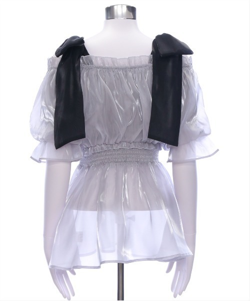 clear（クリア）の「無地&柄肩リボンペプラムブラウス[バレエコア ガーリー レイヤード]≪2025SS新作≫（シャツ/ブラウス・レディース・グレー/ピンク/ホワイト系その他・F）」の11枚目の写真