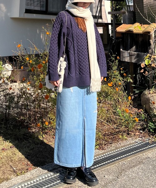 BLANK　（ブランク）の「Crushed long Denim Skirt / ダメージロングデニムスカート（デニムスカート・レディース・ブルー/ライトブルー/ブラック・S）」の12枚目の写真