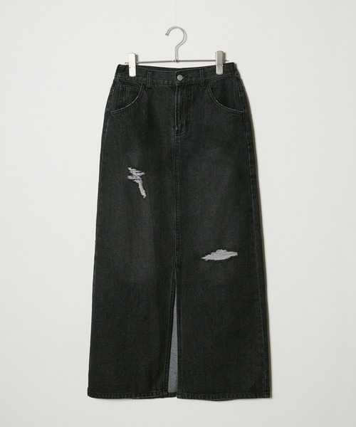 BLANK　（ブランク）の「Crushed long Denim Skirt / ダメージロングデニムスカート（デニムスカート・レディース・ブルー/ライトブルー/ブラック・S）」の4枚目の写真