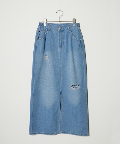 BLANK　（ブランク）の「Crushed long Denim Skirt / ダメージロングデニムスカート（デニムスカート・レディース・ブルー/ライトブルー/ブラック・S）」の8枚目の写真