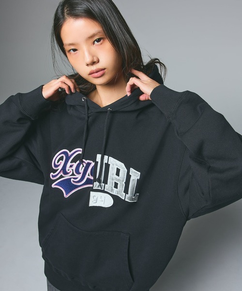 X-girl ダークグレー パーカー X-girl エックスガール パーカー MESSAGE AND FACE FADED ZIP UP