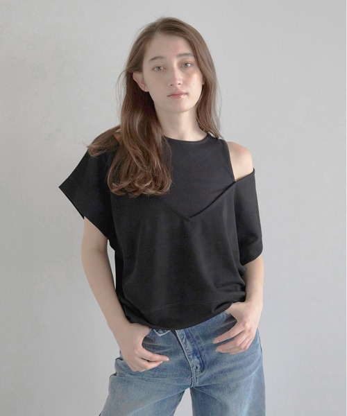 MINERTE(ミネルテ)の「【MINERTE】fake layered docking pullover / フェイクレイヤードドッキングプルオーバー(Tシャツ/カットソー・レディース・ブラック/グレー・FREE)」の1枚目の写真