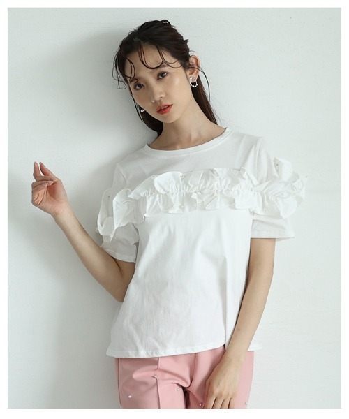 Sawa a la mode(サワアラモード)の「デコルテフリルトップス(Tシャツ/カットソー・レディース・ブルー/ブラック/ホワイト・FREE)」の13枚目の写真