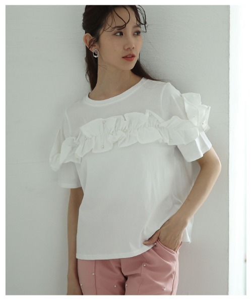Sawa a la mode(サワアラモード)の「デコルテフリルトップス(Tシャツ/カットソー・レディース・ブルー/ブラック/ホワイト・FREE)」の15枚目の写真