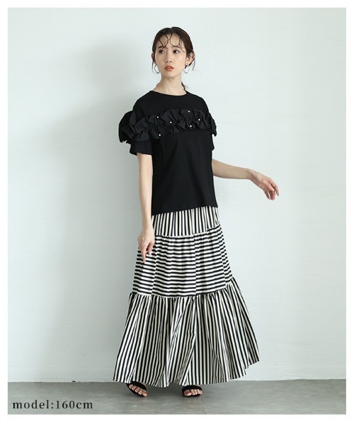 Sawa a la mode(サワアラモード)の「デコルテフリルトップス(Tシャツ/カットソー・レディース・ブルー/ブラック/ホワイト・FREE)」の19枚目の写真