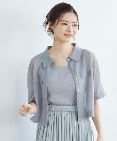 12Twelve Agenda(トゥエルブ アジェンダ)の「シアーシャツ風5分袖カーディガン(カーディガン/ボレロ・レディース・オフホワイト/グレー/ブラック・M)」の1枚目の写真