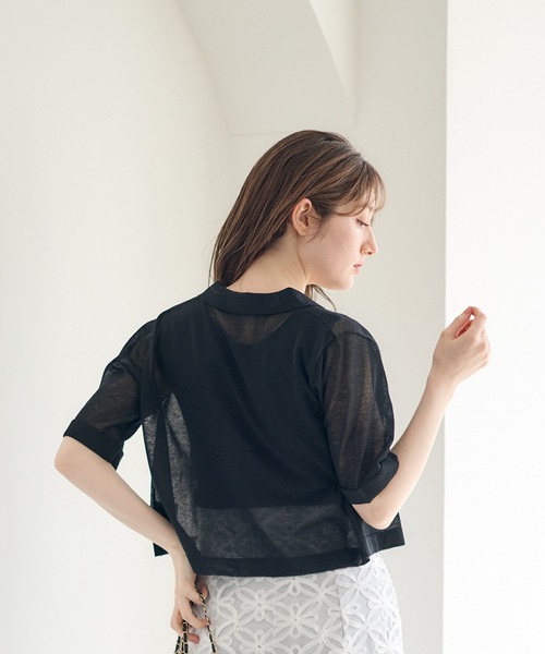 12Twelve Agenda(トゥエルブ アジェンダ)の「シアーシャツ風5分袖カーディガン(カーディガン/ボレロ・レディース・オフホワイト/グレー/ブラック・M)」の8枚目の写真